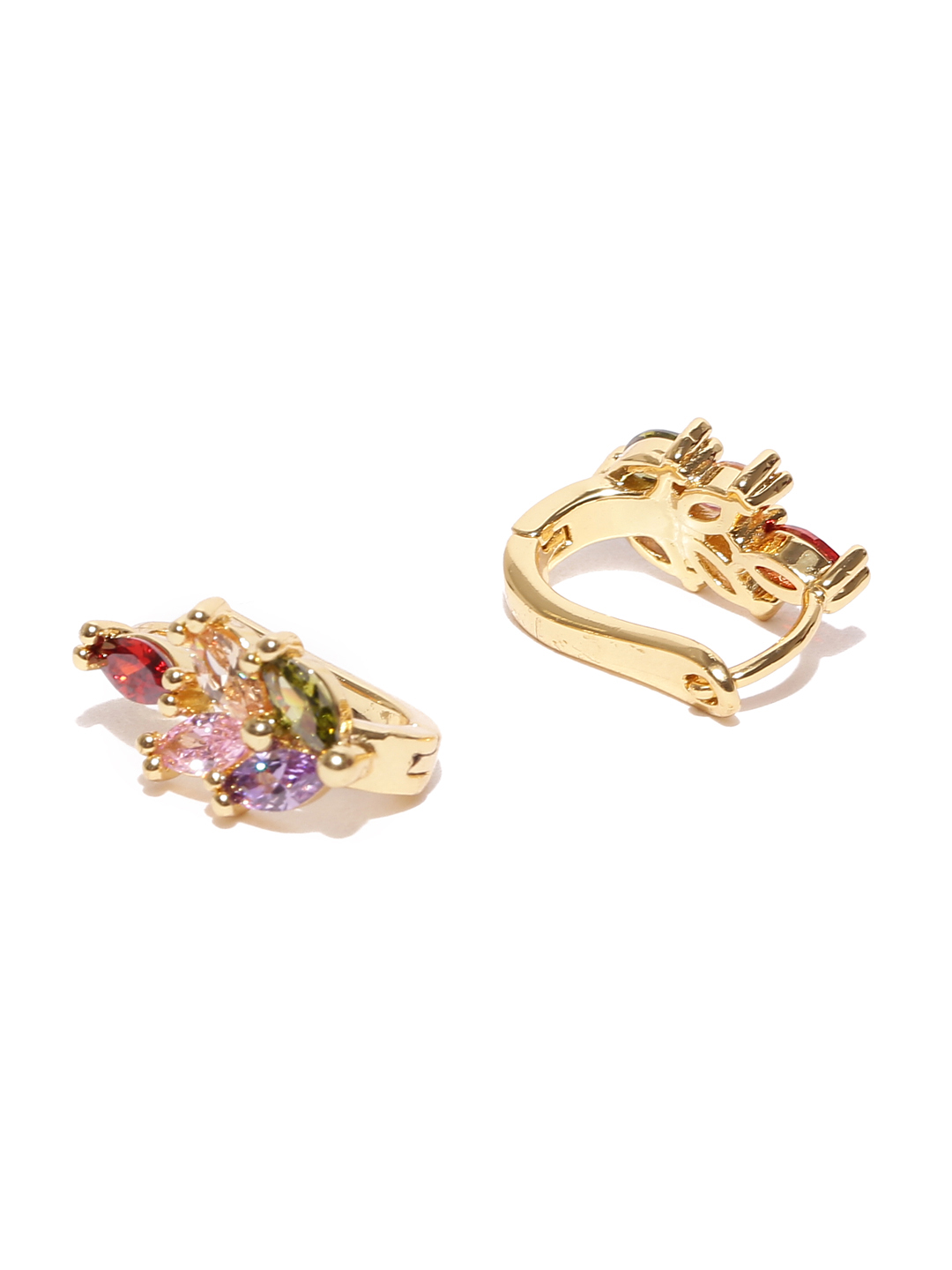 YouBella Multicoloured Gold-Plated Stone-Studded Circular Hoop Earrings